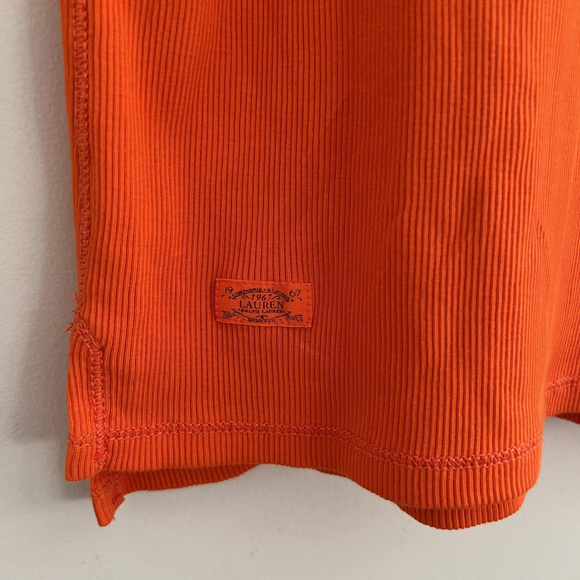 Lauren Ralph Lauren Shirt Womens XL Orange Ribbed Lace Up Neck Short Sleeve Top - Picture 7 of 12